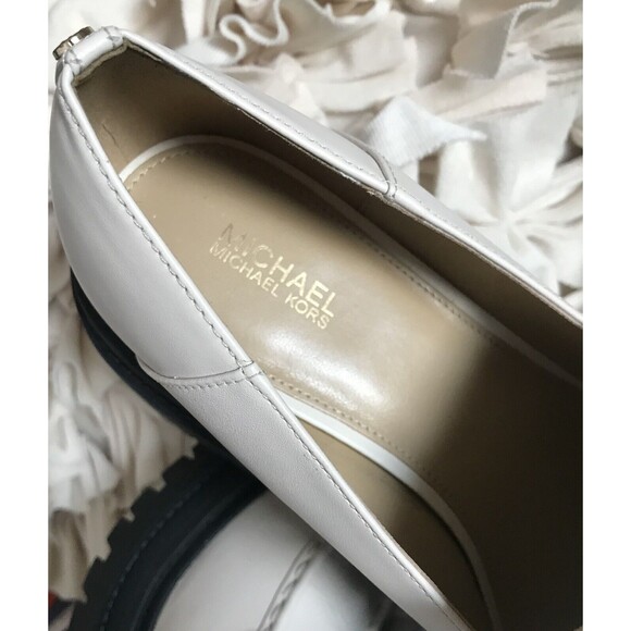 Michael Kors Rocco Block Heeled Loafer Leather LT Cream 9.5 - Picture 6 of 7